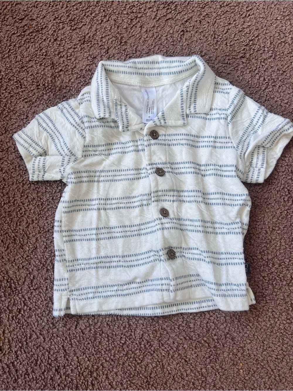 Baby/Toddler Striped Button Polo Shirt - White & Blue